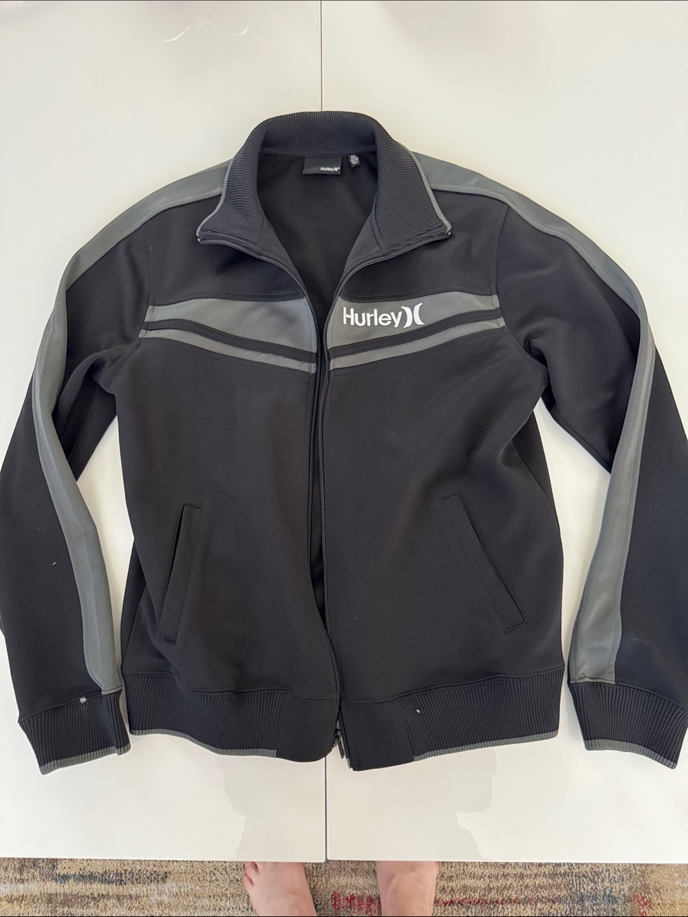Hurley Black and Gray Full-Zip Track Jacket
